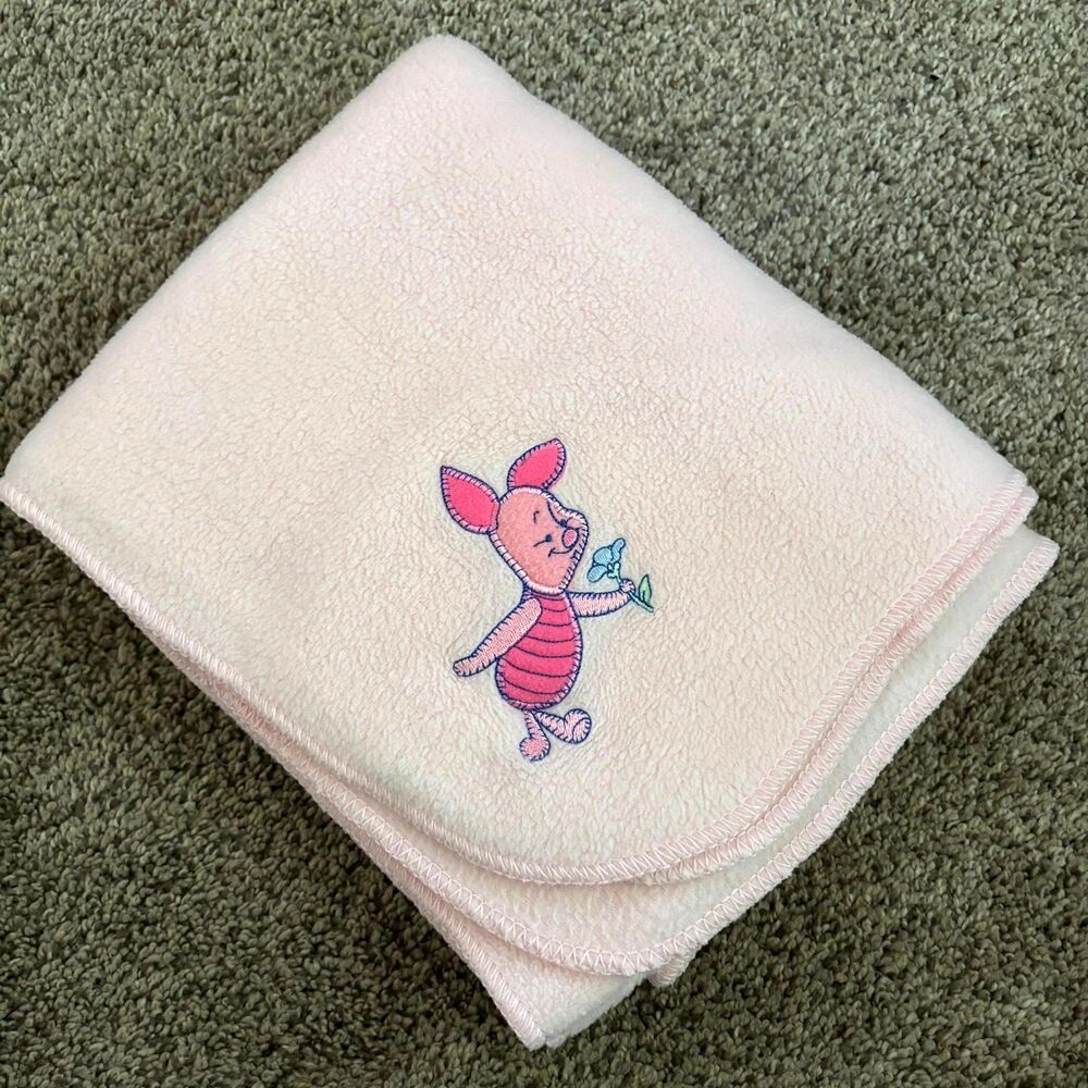 Disney Piglet Baby Blanket Pink Fleece 36x42 Embroidered Winnie the Pooh